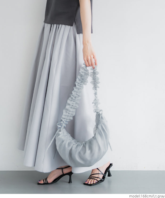Tulle Crinkled Half Moon Crossbody Bag
