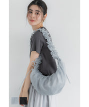 Tulle Crinkled Half Moon Crossbody Bag