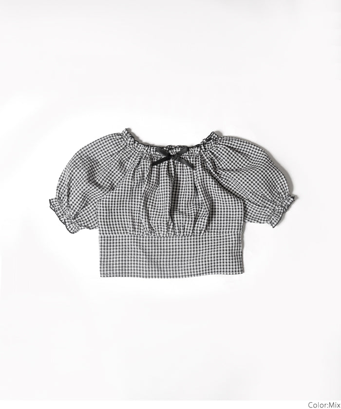 Children's Japanese plaid bow top