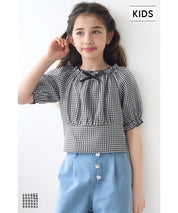Children's Japanese plaid bow top