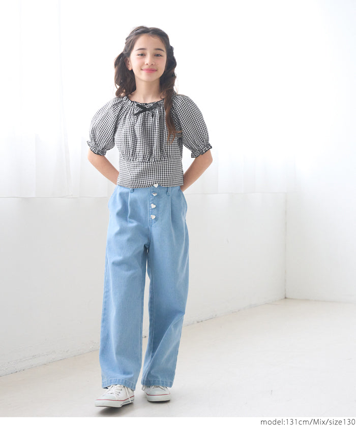 Children's Japanese plaid bow top