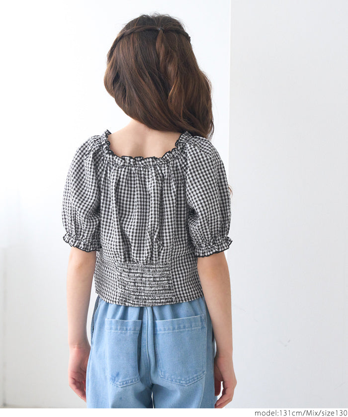 Children's Japanese plaid bow top