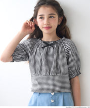 Children's Japanese plaid bow top