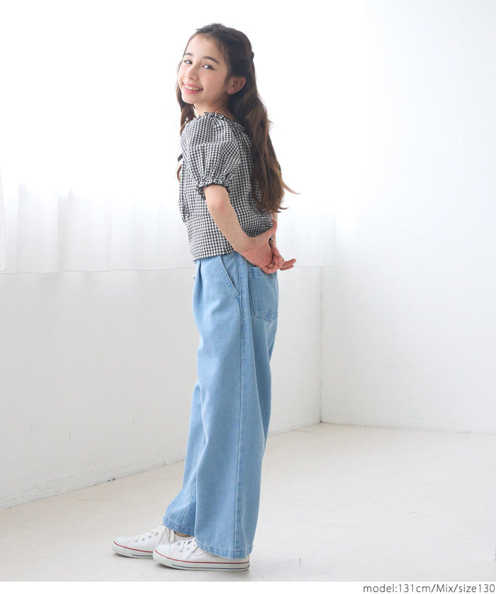 Children's Japanese plaid bow top