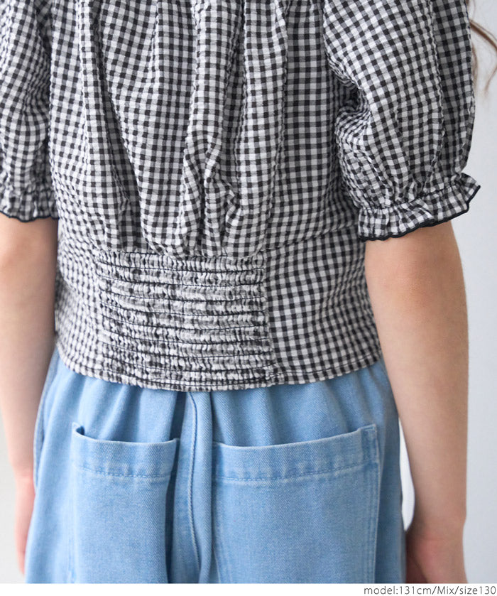 Children's Japanese plaid bow top