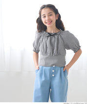 Children's Japanese plaid bow top