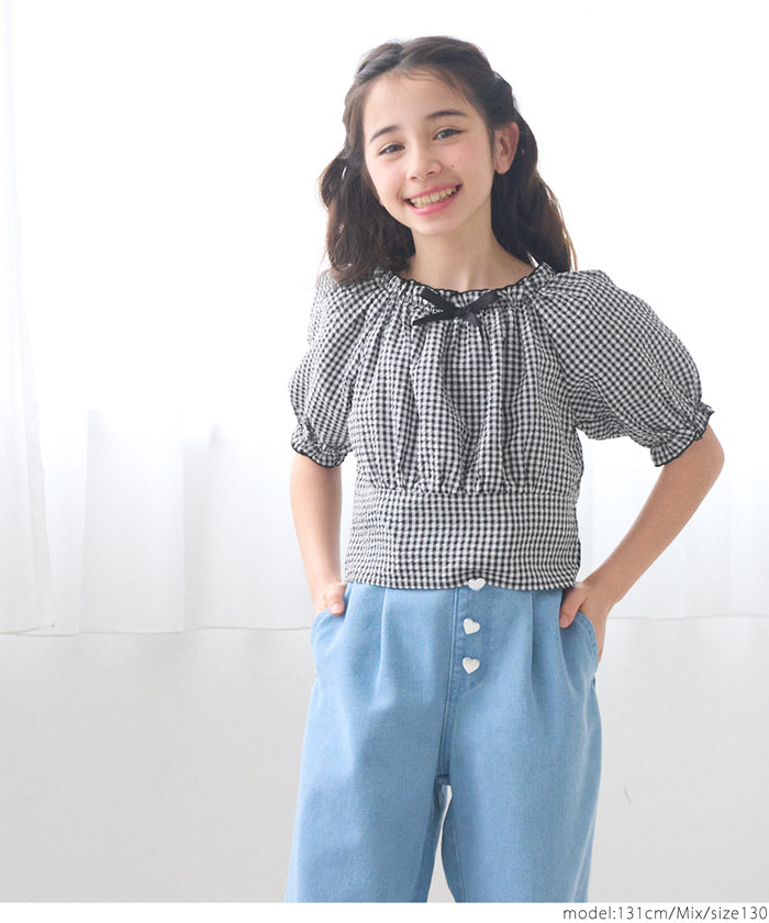 Children's Japanese plaid bow top