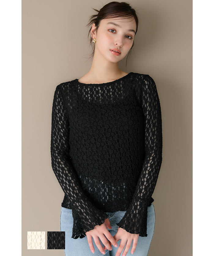 Ruffled lace long-sleeved top