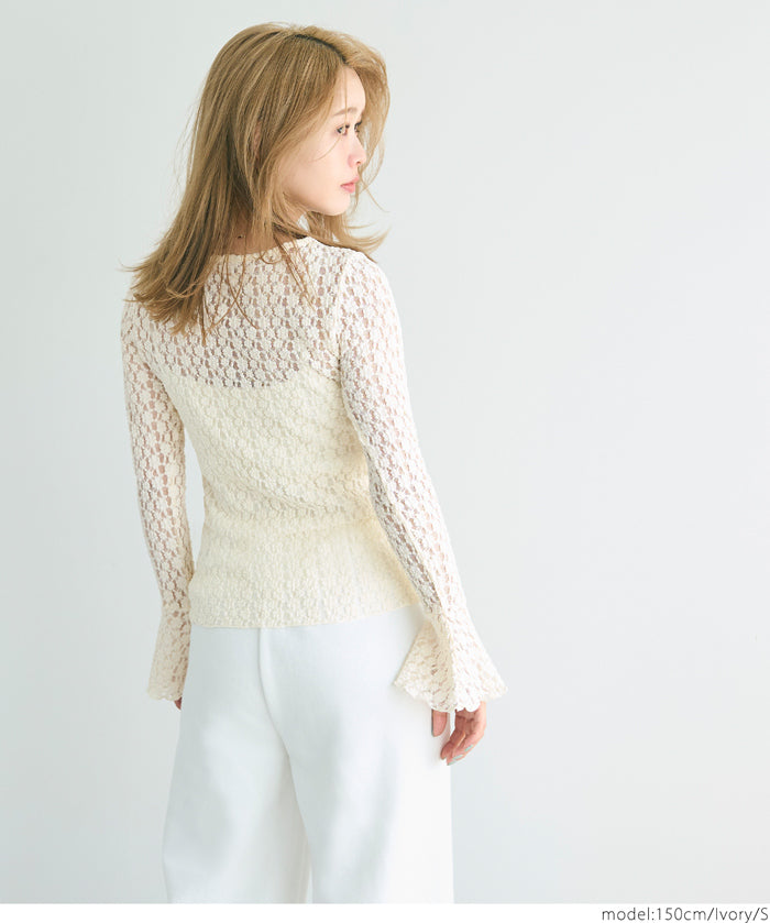 Ruffled lace long-sleeved top