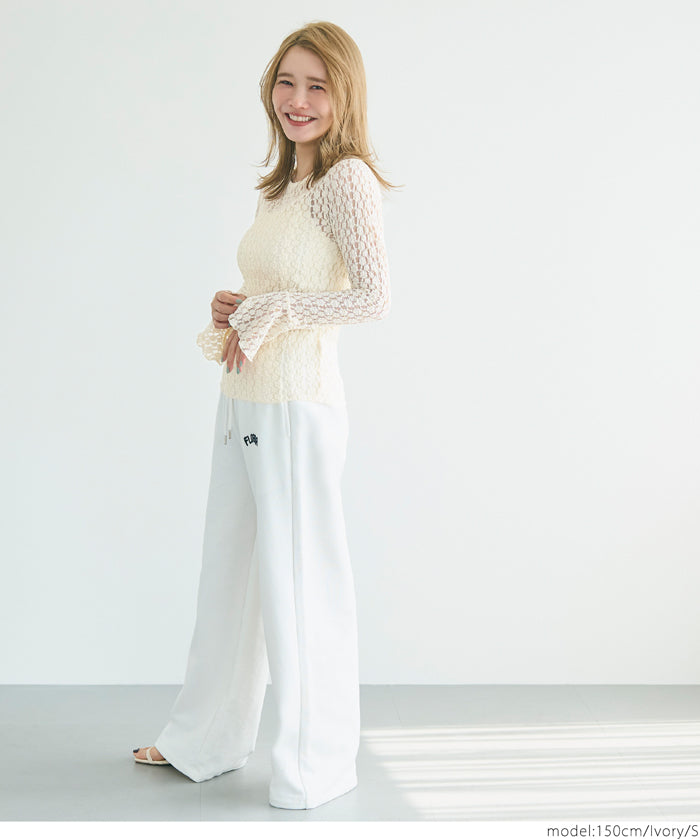 Ruffled lace long-sleeved top