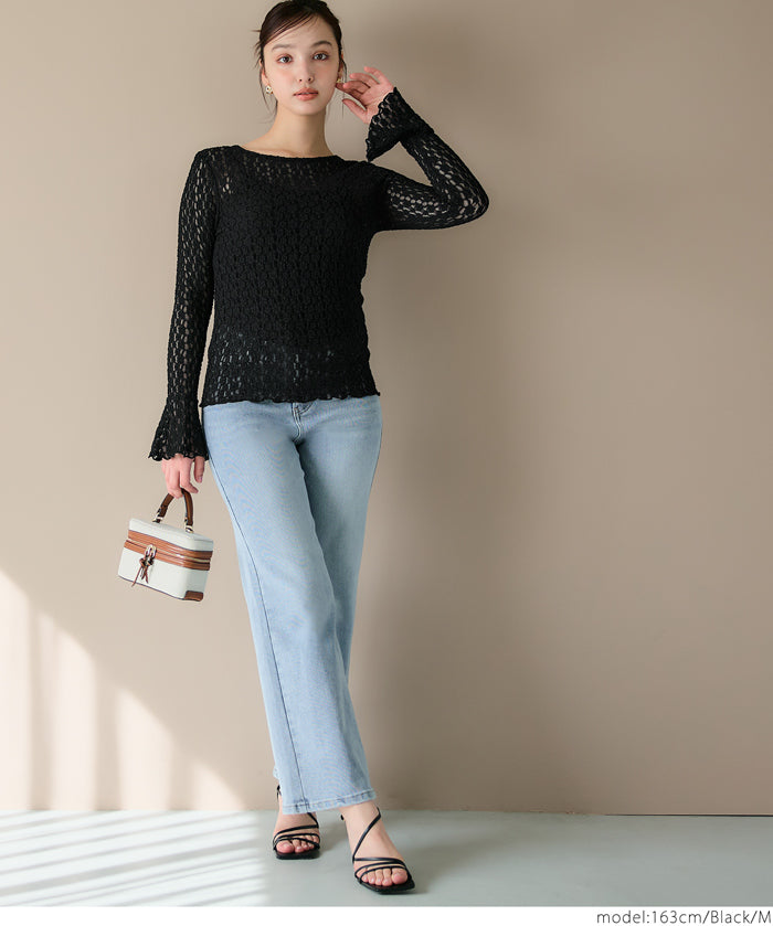 Ruffled lace long-sleeved top