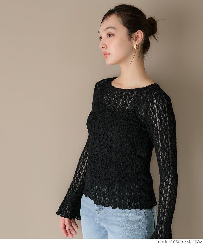 Ruffled lace long-sleeved top