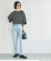 Striped crew neck casual half sleeve top