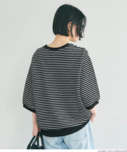 Striped crew neck casual half sleeve top