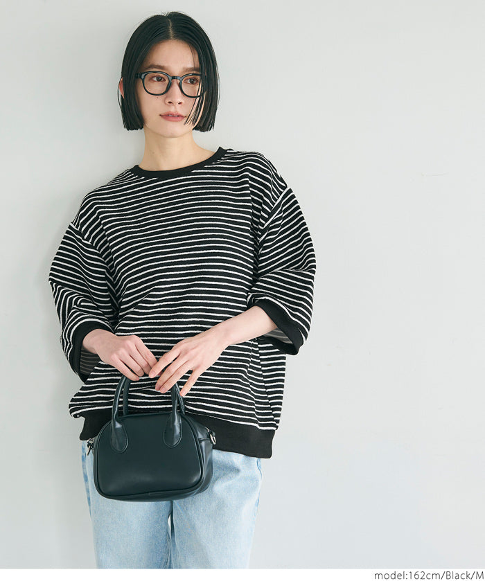 Striped crew neck casual half sleeve top