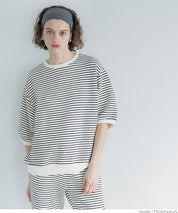 Striped crew neck casual half sleeve top