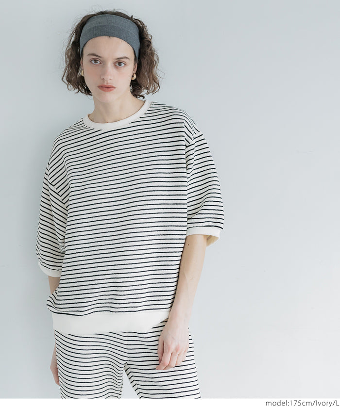 Striped crew neck casual half sleeve top