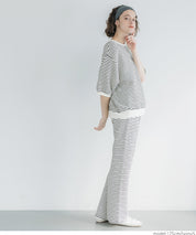 Striped crew neck casual half sleeve top