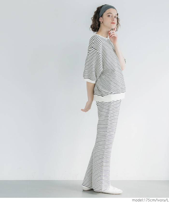 Striped crew neck casual half sleeve top