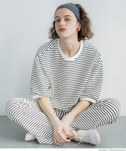 Striped crew neck casual half sleeve top