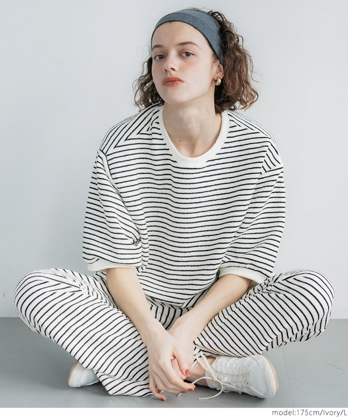 Striped crew neck casual half sleeve top