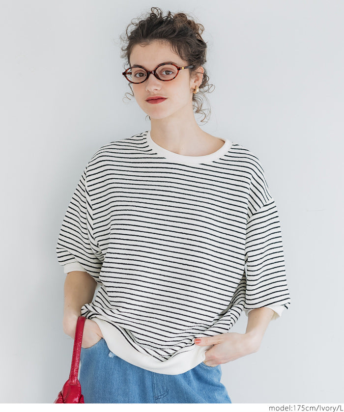 Striped crew neck casual half sleeve top