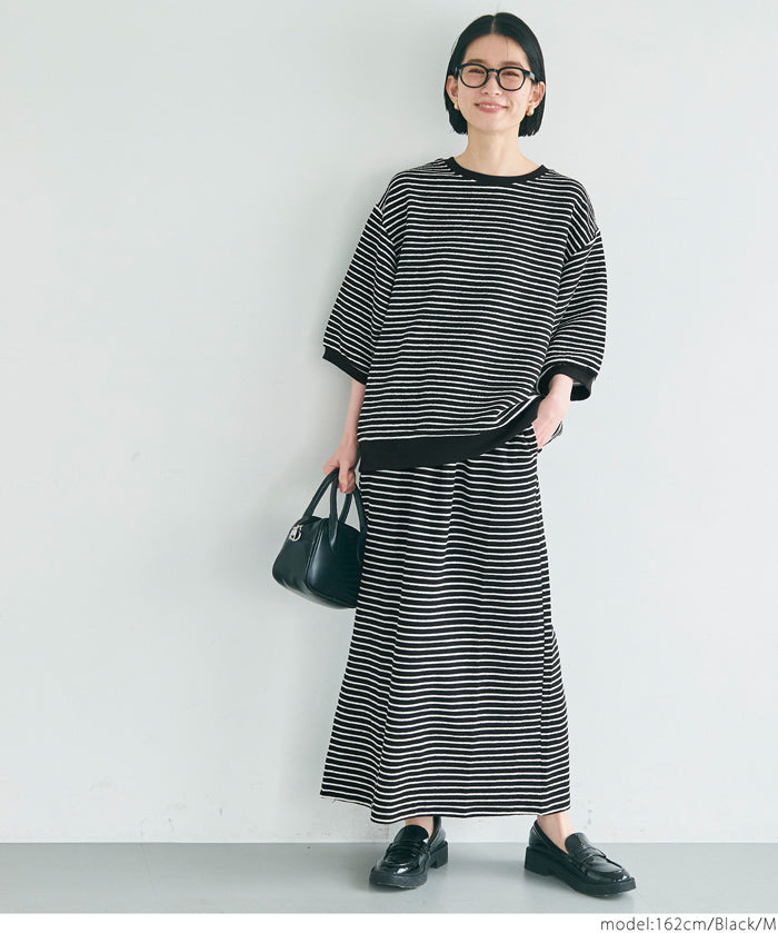 Striped crew neck casual half sleeve top