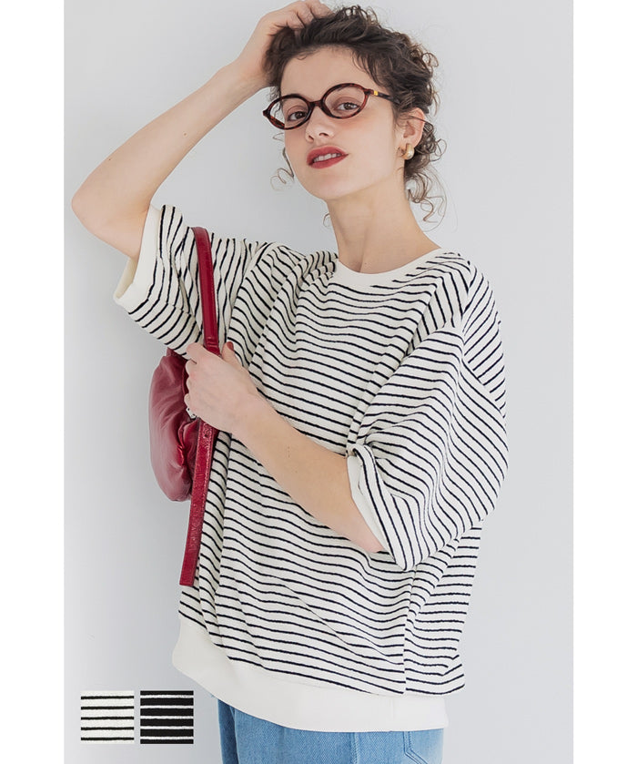 Striped crew neck casual half sleeve top