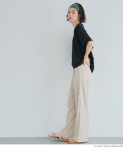Simple cotton and linen striped drawstring casual pants