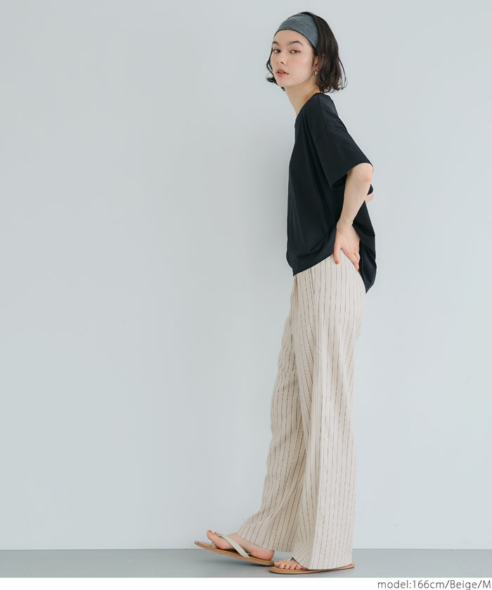 Simple cotton and linen striped drawstring casual pants