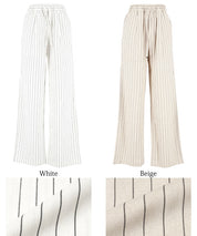 Simple cotton and linen striped drawstring casual pants