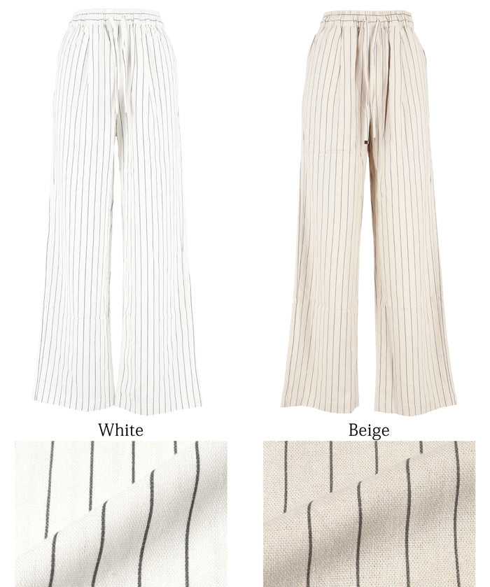 Simple cotton and linen striped drawstring casual pants