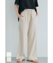 Simple cotton and linen striped drawstring casual pants