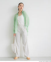 Simple cotton and linen striped drawstring casual pants