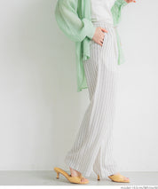 Simple cotton and linen striped drawstring casual pants