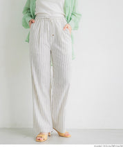 Simple cotton and linen striped drawstring casual pants