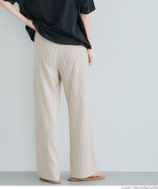Simple cotton and linen striped drawstring casual pants