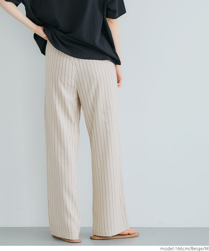 Simple cotton and linen striped drawstring casual pants