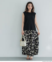 Black and white printed high waist A-line skirt