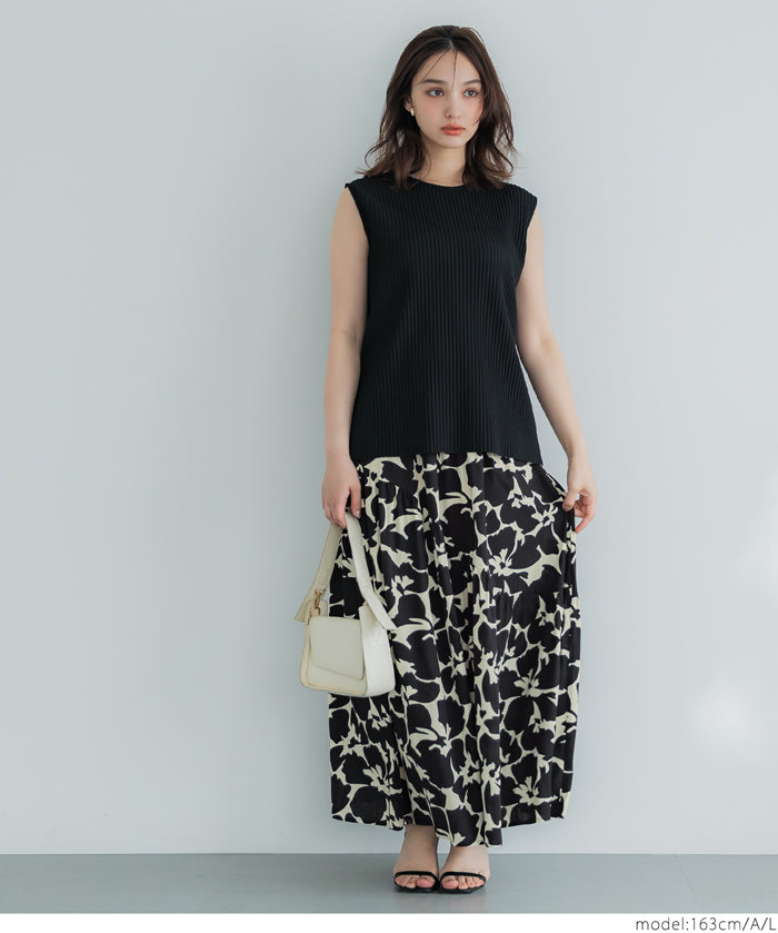 Black and white printed high waist A-line skirt