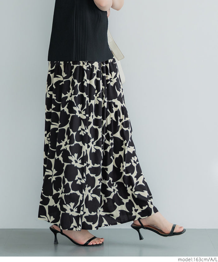 Black and white printed high waist A-line skirt
