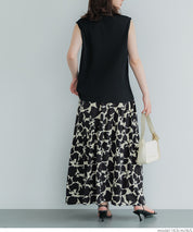 Black and white printed high waist A-line skirt