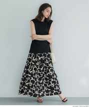 Black and white printed high waist A-line skirt
