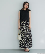 Black and white printed high waist A-line skirt