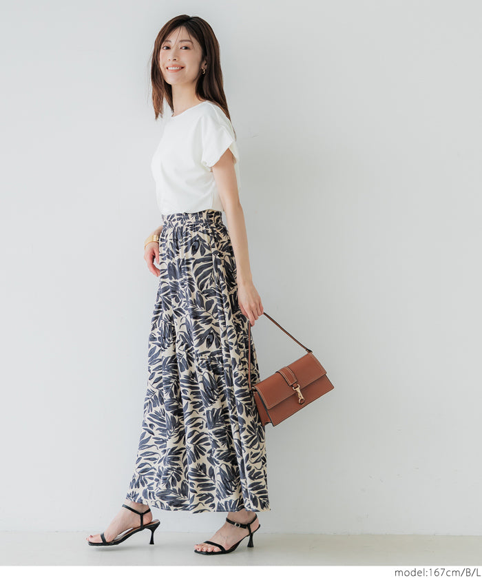 Black and white printed high waist A-line skirt