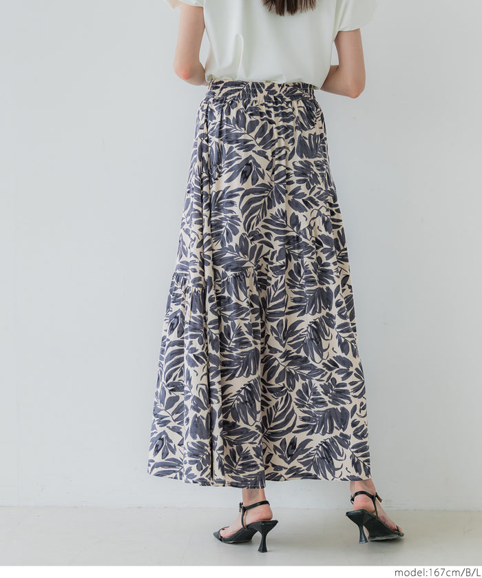 Black and white printed high waist A-line skirt