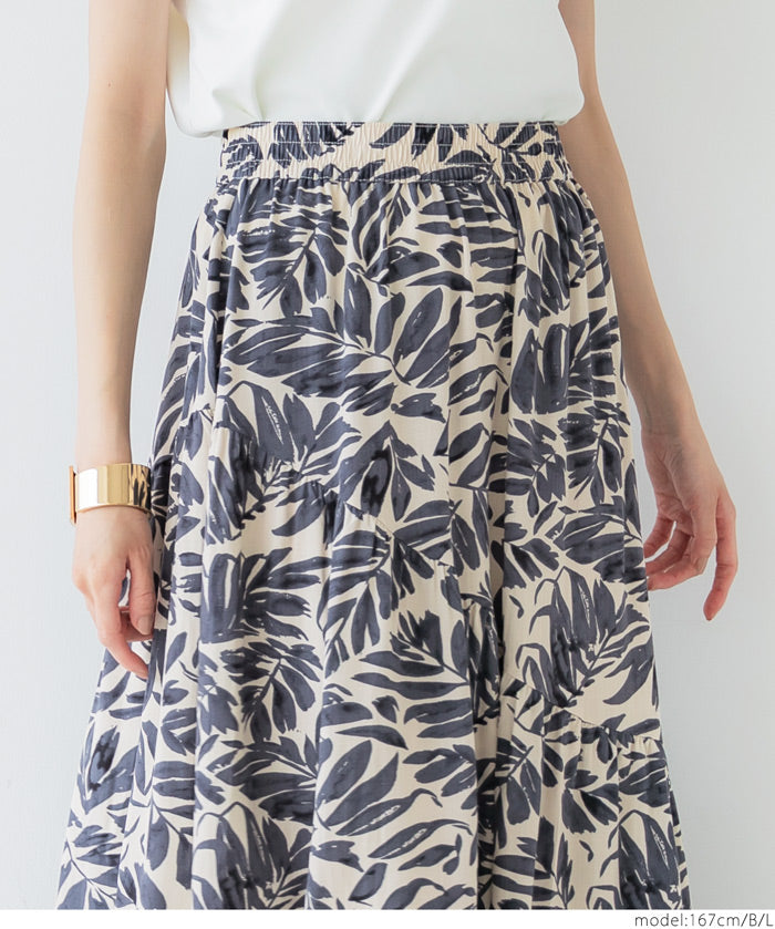 Black and white printed high waist A-line skirt