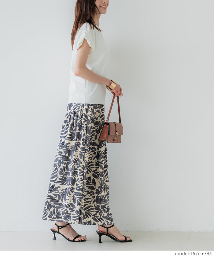 Black and white printed high waist A-line skirt