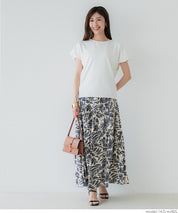 Black and white printed high waist A-line skirt