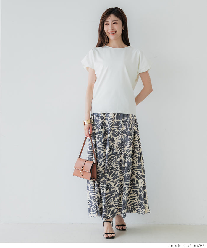 Black and white printed high waist A-line skirt